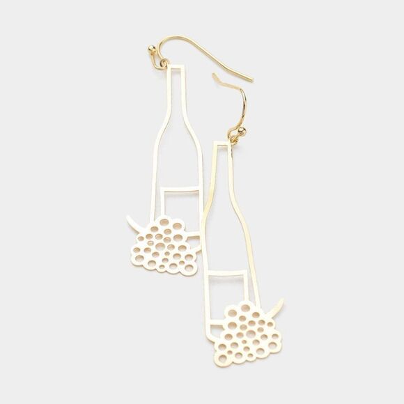 5/$25 Wine Bottle Gold Tone Grape  Earrings - Picture 1 of 6